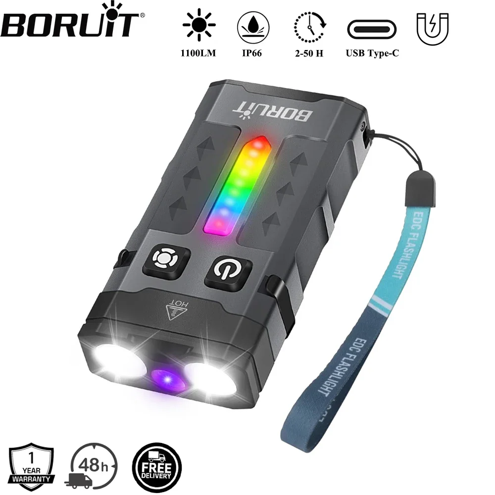 Keychain Flashlight - BORUiT EV20 1100LM EDC UV 키체인